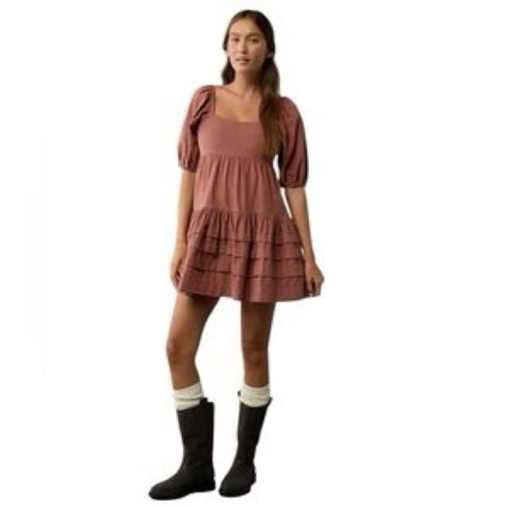 NWT. American Eagle. Corduroy Puff Sleeve Babydoll Mini Dress. Mauve. XS.